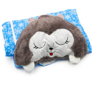 Pihe-puha plüssállattá alakítható hálózsák gyerekeknek - vidám husky alakú, kompakt, összecsukható hálózsák (FX) (BBJ) - Image 3