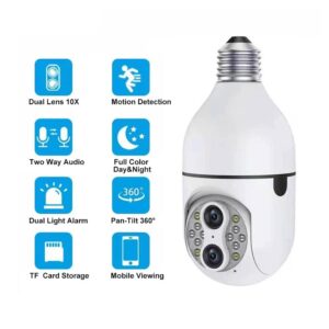 Telefonról vezérelhető, villanykörtének álcázott térfigyelő kamera két lencsével és E27 foglalattal (BBD) (BBV) - Image 5
