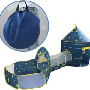 3 részes, összecsukható, vár alakú játszósátor szett csillag mintás anyagból - 178 x 152 x 203 cm, kék (BBJ) - Image 3