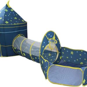 3 részes, összecsukható, vár alakú játszósátor szett csillag mintás anyagból - 178 x 152 x 203 cm, kék (BBJ) - Image 6