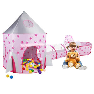 3 részes, összecsukható, vár alakú játszósátor szett csillag mintás anyagból - 178 x 152 x 203 cm, rózsaszín (BBJ) - Image 4