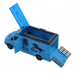 Világító és zenélő, lószállító kocsi kinyitató ajtókkal és játék lóval - 25 x 11 x 8 cm - kék (BBMJ) - Image 7