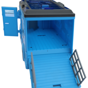 Világító és zenélő, lószállító kocsi kinyitató ajtókkal és játék lóval - 25 x 11 x 8 cm - kék (BBMJ) - Image 5