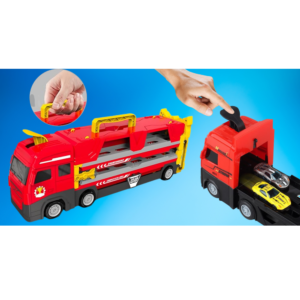 Autószállító játék kamion és kilövőállomás - beépített, 152cm-es, 2 sávos versenypályával és 6 db kisautóval (BBJ) - Image 7