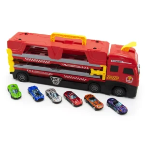 Autószállító játék kamion és kilövőállomás - beépített, 152cm-es, 2 sávos versenypályával és 6 db kisautóval (BBJ) - Image 8