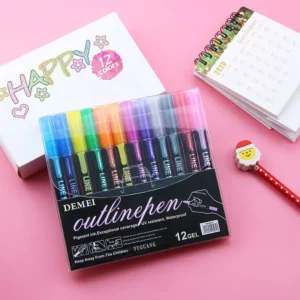 12 db-os metál kontúr filctoll készlet - ezüst színű vonalak színes kontúrral - íráshoz, rajzoláshoz, kiemeléshez (BBJ) - Image 6