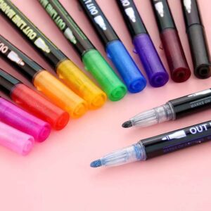 12 db-os metál kontúr filctoll készlet - ezüst színű vonalak színes kontúrral - íráshoz, rajzoláshoz, kiemeléshez (BBJ) - Image 4