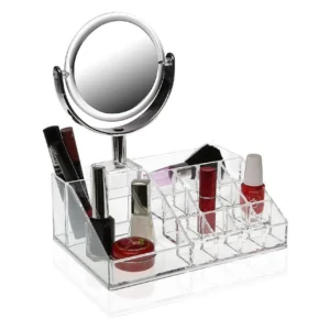 Kozmetikai rendszerező rengeteg rekesszel és kivehető, 360°-ban forgatható, 5x nagyítású sminktükörrel (BBV) - Image 13