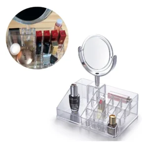 Kozmetikai rendszerező rengeteg rekesszel és kivehető, 360°-ban forgatható, 5x nagyítású sminktükörrel (BBV) - Image 12