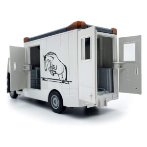 Világító és zenélő, lószállító kocsi kinyitató ajtókkal és játék lóval - 26 x 12 x 9 cm - fehér (BBMJ) - Image 10