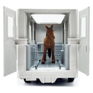 Világító és zenélő, lószállító kocsi kinyitató ajtókkal és játék lóval - 26 x 12 x 9 cm - fehér (BBMJ) - Image 4