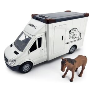 Világító és zenélő, lószállító kocsi kinyitató ajtókkal és játék lóval - 26 x 12 x 9 cm - fehér (BBMJ) - Image 5