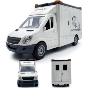 Világító és zenélő, lószállító kocsi kinyitató ajtókkal és játék lóval - 26 x 12 x 9 cm - fehér (BBMJ) - Image 8