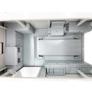 Világító és zenélő, lószállító kocsi kinyitató ajtókkal és játék lóval - 26 x 12 x 9 cm - fehér (BBMJ) - Image 7