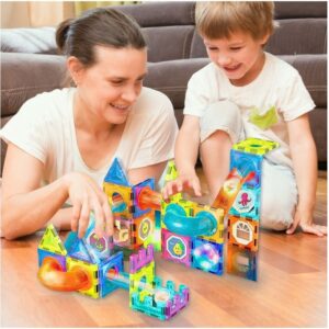 42 darabból álló varázslatos mágneses építő készlet - kreatív, fejlesztő játék golyópályával és világító labdákkal (BBJ) - Image 3