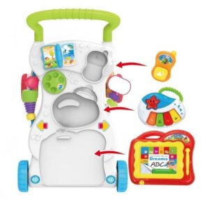 Multifunkciós, zenélő, járássegítő játék kivehető babazongorával, rajztáblával és játék telefonnal vidám színekben (BBJ) - Image 5