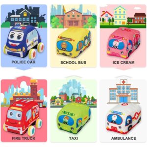 6 db-os baba-biztos játékautó készlet sarkok és apró alkatrészek nélkül - puha, csörgő plüss járművek 2in1 hordozótáskával és játszószőnyeggel (BBJ) - Image 7