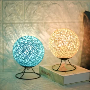 Gömb alakú dekor lámpa - rusztikus, madzagból kötött felülettel - hangulatos éjszakai fény (BBV) - Image 3