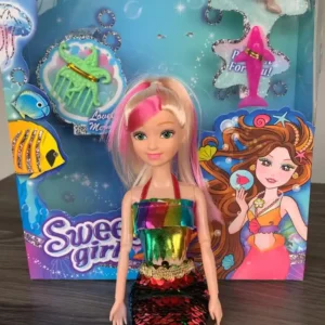 Sellő Barbi flitteres uszonnyal és tengeri állat alakú kiegészítőkkel - szőke és rózsaszín hajú (BBE) - Image 3