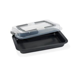 2in1 hordozható tepsi és kínáló tálca - nagy méretű tepsi átlátszó műanyag fedővel - 42 x 28,5 x 4,5 cm (BBA) - Image 5