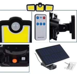 FL-1725B napelemes fali COB LED kültéri lámpa mozgásérzékelős 3 világító egységgel (BBV) - Image 9