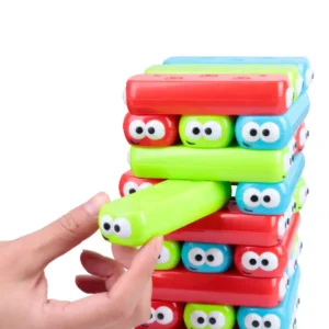 Emoji Jenga torony - színes, készségfejlesztő, ügyességi társasjáték - dobókockával, arckifejezés matricákkkal és 30 db műanyag építőelemmel (BBLPJ) - Image 5