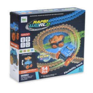 54 részes, kreatív, többféleképpen összerakható autópálya gyerekeknek 2 db dínós kisautóval - világít a sötétben (BBJ) - Image 8