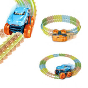 54 részes, kreatív, többféleképpen összerakható autópálya gyerekeknek 2 db dínós kisautóval - világít a sötétben (BBJ) - Image 7