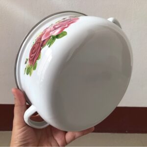 6 részes retro edénykészlet - hagyományos zománcozott lábasok átlátszó fedővel és festett rózsa mintával (BBA) - Image 4