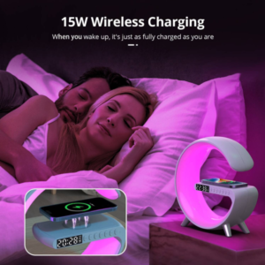 G63 Multifunkciós szórakoztató állomás – Bluetooth hangszóró, vezeték nélküli töltő, RGB LED party fény és éjszakai lámpa – 10W (BBV) - Image 6