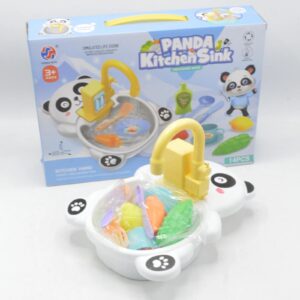 Pandás mosogató készlet gyerekeknek - elemes játék konyhai mosogató szett tányérokkal, evőeszközökkel - 26 x 21 x 20,5 cm (BBLPJ) - Image 3