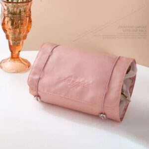 Összehajtható utazó kozmetikai táska 4 rekesszel - 3 kivehető résszel, feltekerhető, pink (BBI-4107) - Image 3