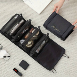 Összehajtható utazó kozmetikai táska 4 rekesszel – 3 kivehető résszel, feltekerhető, fekete (BBI-4107-1 ) - Image 7