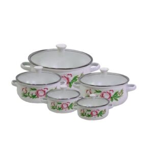 10 részes retro zománcozott lábaskészlet – átlátszó fedővel és festett mintával (BBL) (BBKM) - Image 5