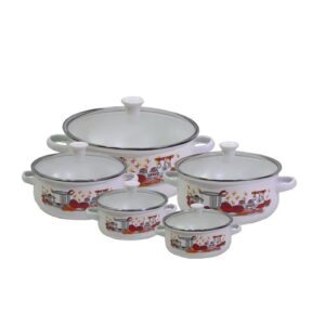 10 részes retro zománcozott lábaskészlet – átlátszó fedővel és festett mintával (BBL) (BBKM) - Image 6