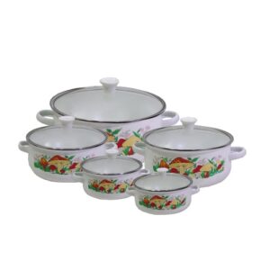 10 részes retro zománcozott lábaskészlet – átlátszó fedővel és festett mintával (BBL) (BBKM) - Image 7