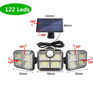 122 SMD LED-es 3 Fejes napelemes kültéri fali lámpa mozgásérzékelővel (BBJH) - Image 3
