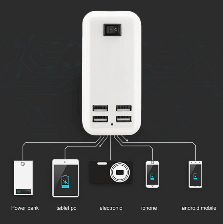 Asztali USB 4 portos iPhone telefontöltő HUB 15W 2A 5