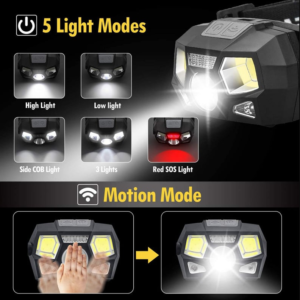COB LED 2×40 lumenes mozgásérzékelővel és vörös fényjelzéssel ellátott fejlámpa (BBV) - Image 3