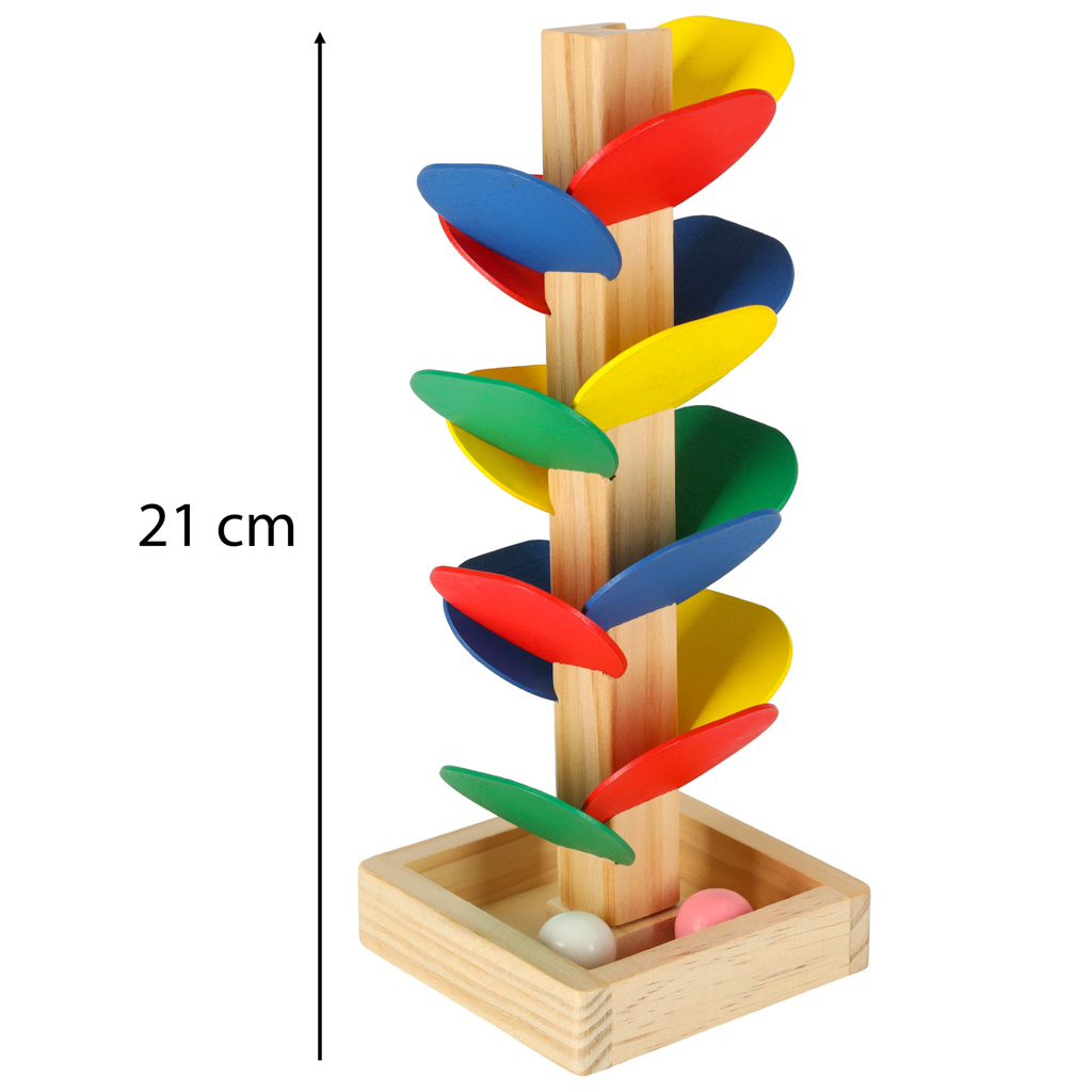 Montessori fából készült interaktív és fejlesztő labdapálya színes elemekkel (BB-9734) 2