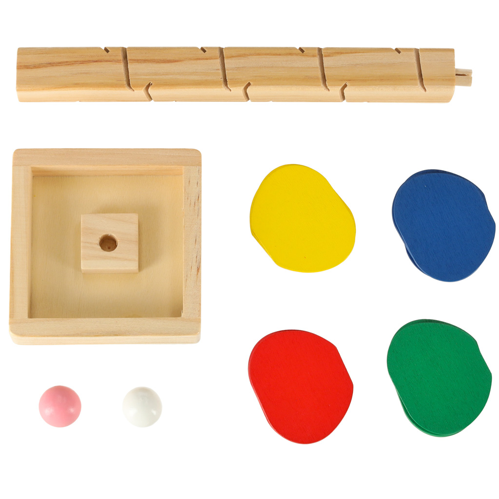 Montessori fából készült interaktív és fejlesztő labdapálya színes elemekkel (BB-9734) 3