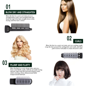 Negatív ionos 3 az 1-ben forró levegős hajszárító és hajegyenesítő fésű professzionális kefés hajszárító (BBV) - Image 8