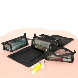 Összehajtható utazó kozmetikai táska 4 rekesszel – 3 kivehető résszel, feltekerhető, fekete (BBI-4107-1 ) - Image 15