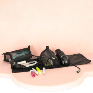 Összehajtható utazó kozmetikai táska 4 rekesszel – 3 kivehető résszel, feltekerhető, fekete (BBI-4107-1 ) - Image 17