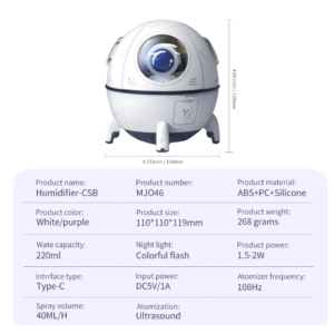 Űrhajós aromadiffúzor és párásító LED fénnyel a tiszta és hidratált levegőért (BBD) - Image 13