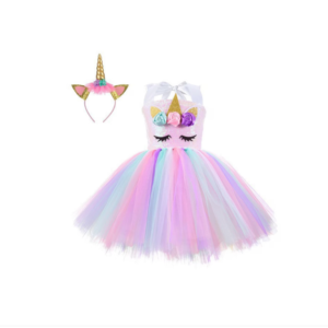 Farsangi unikornis tündérruha jelmez szivárványszínű ruhával és fejdísszel - S méret 110 cm magasságra (BBJ) - Image 3