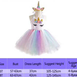 Farsangi unikornis tündérruha jelmez szivárványszínű ruhával és fejdísszel - S méret 110 cm magasságra (BBJ) - Image 4