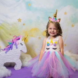 Farsangi unikornis tündérruha jelmez szivárványszínű ruhával és fejdísszel - S méret 110 cm magasságra (BBJ) - Image 5