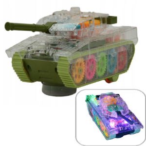 Világító, zenélő, átlátszó fogaskerék tank - színes világító zenés lámpás játék kicsiknek (BBJ) - Image 8