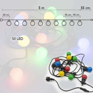 Kültéri sorolható 50 LED-es RGB színes 10 db-os gömb izzó lámpafüzér - 5 méter (BBV) - Image 11